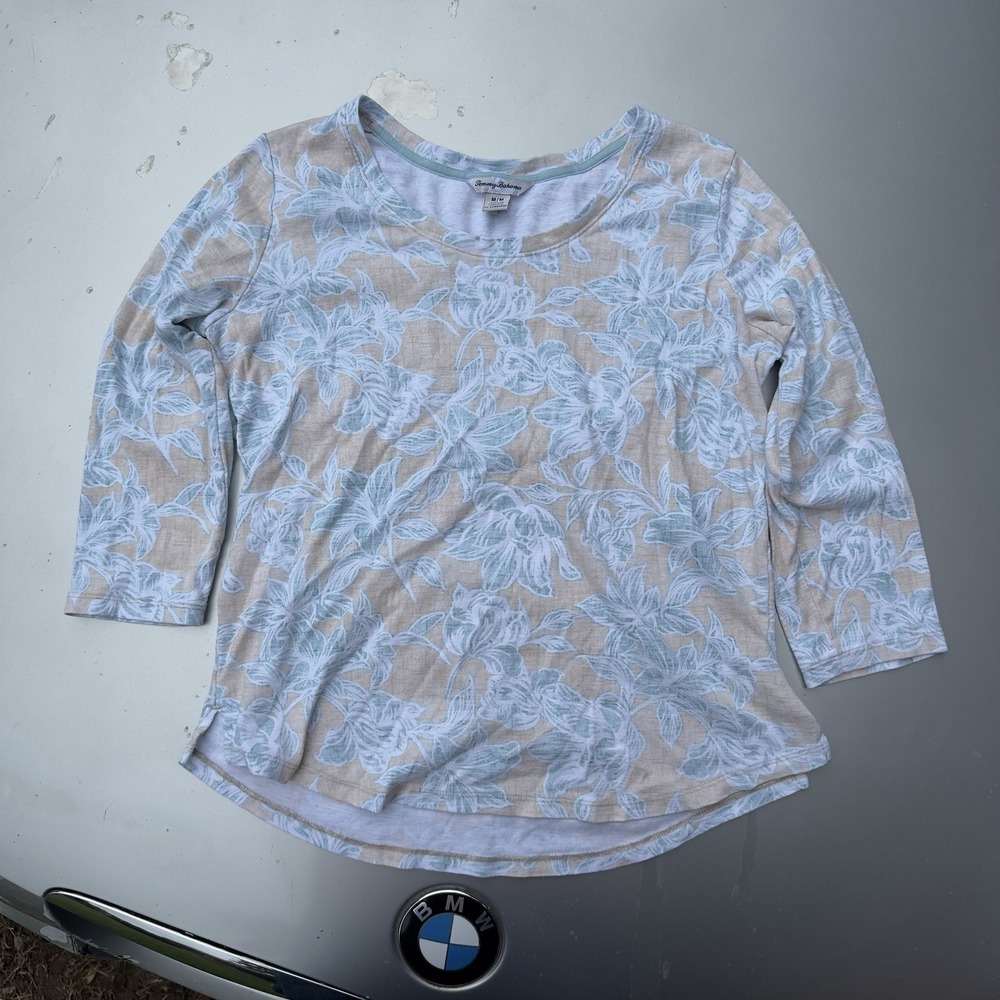 Tommy Bahama Ashby Isles Paradiso Cotton T-Shirt Scoop Neck 3/4 Sleeve Medium